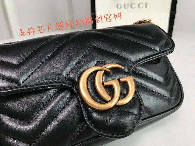 Gucci經典款女包 476433 古馳晶片版 原廠皮 GG Marmont Mini迷你單肩斜跨鏈條包  gqy3951